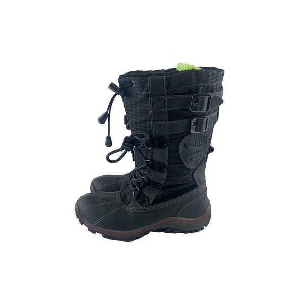 Pajar Mid Lace Up Snow Boot Black Suede Waterproof Zip Buckles Womens Size 6-6.5 - Picture 1 of 16